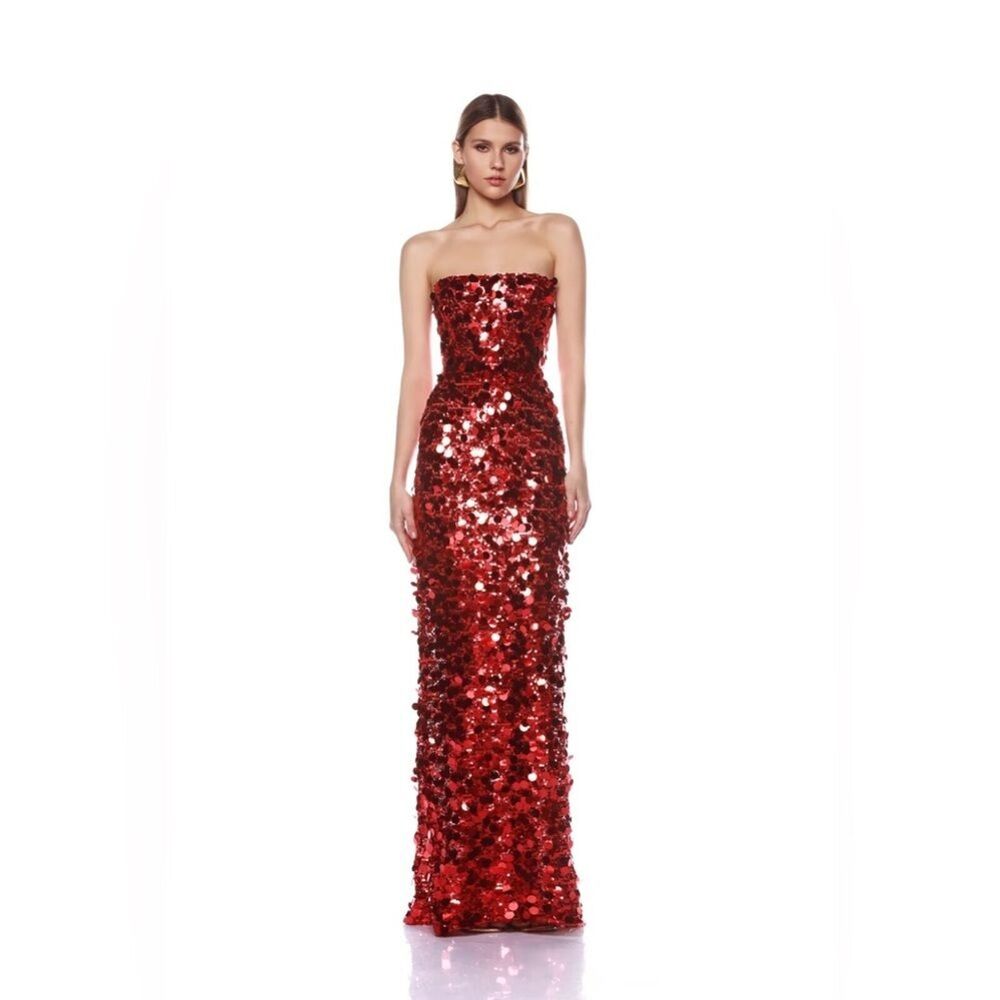 Bronx and Banco Strapless Red Sequin Maxi Dress